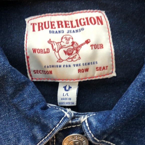 True Religion Women's NWT Printed Oversized Denim Jacket Size L - Picture 10 of 16
